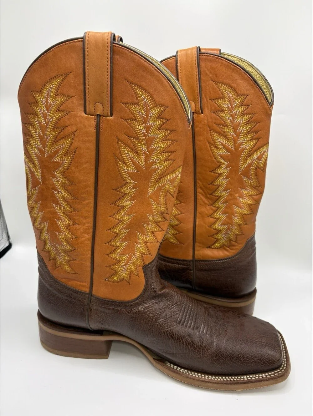 Justin JE802 Genuine Ostrich Mens Sz 11 D Leather Boots Square Toe Brown